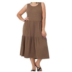 Women's Plus Size Sleeveless Tiered Midi Dress 1X